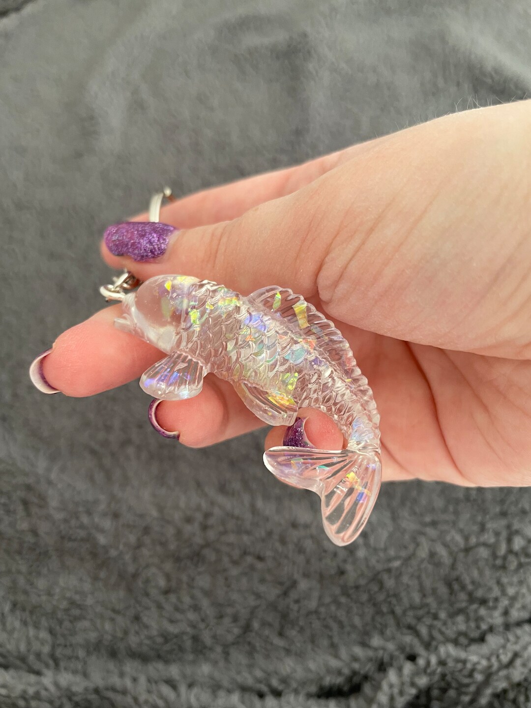 Koi Fish Handmade Epoxy Resin Keyring, Large, Holographic Glitter ...