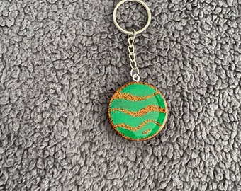 Planet Resin Keyring, Jupiter, Orange Glitter and Green