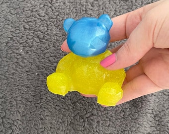 Teddy Bear Resin Ornament, Blue and Yellow