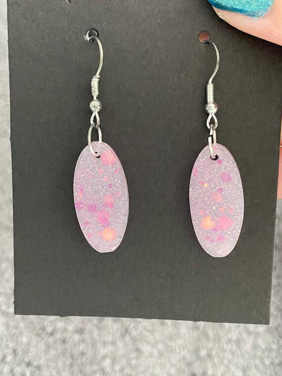 Light Pink Glitter Oval Earrings Light Pink Glitter Oval Earrings