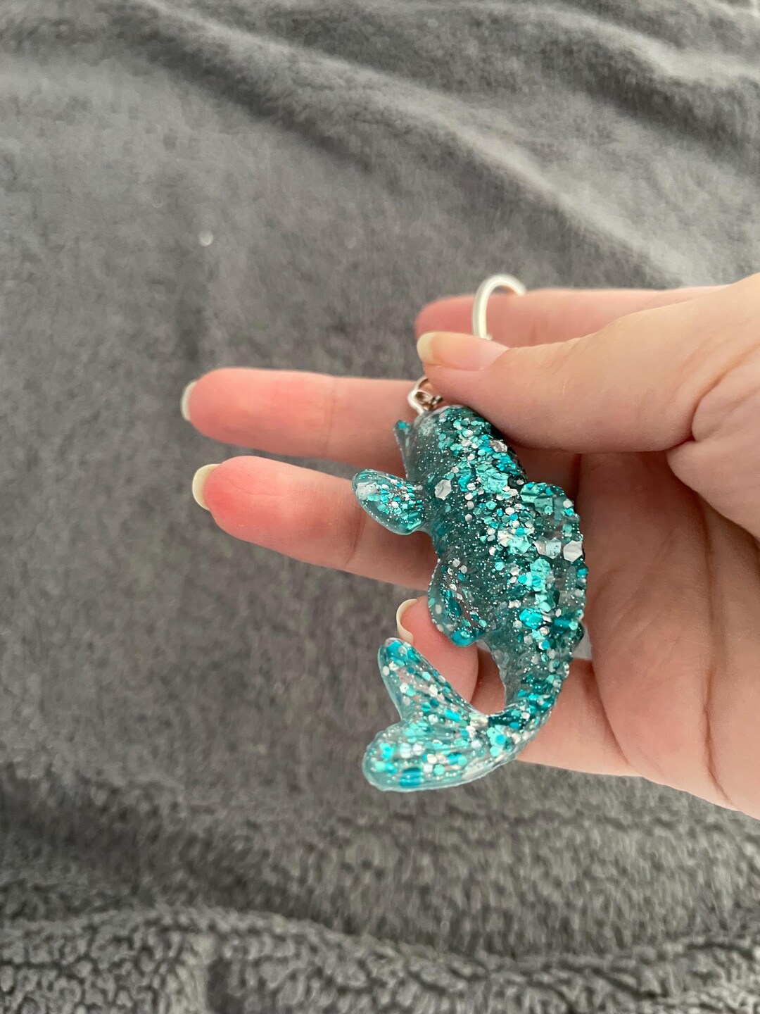 Koi Fish Handmade Epoxy Resin Keyring, Large, IMPERFECT, Turquoise and ...
