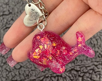 Whale Resin Keyring, 3D, Pink Glitter Flakes