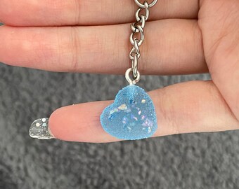 Heart Resin Keyring, Textured, Blue Glitter Flakes