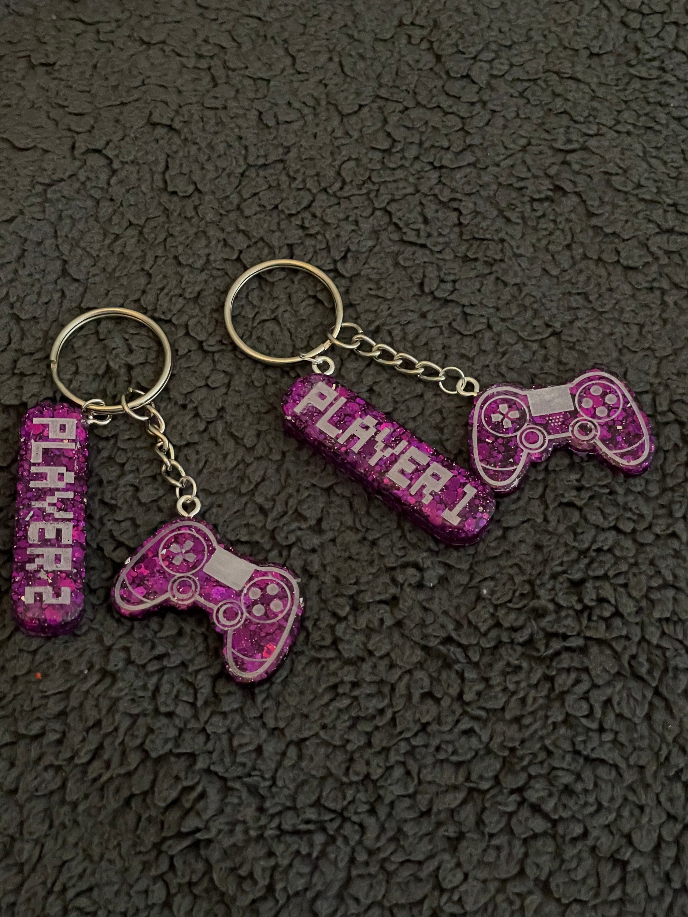 Gamingcotroller Key Ring Couples Gaming Controller Handmade Epoxy Resin Keyring Pair, Purple ...
