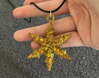 Snowflake Resin Necklace, Large, Gold Glitter