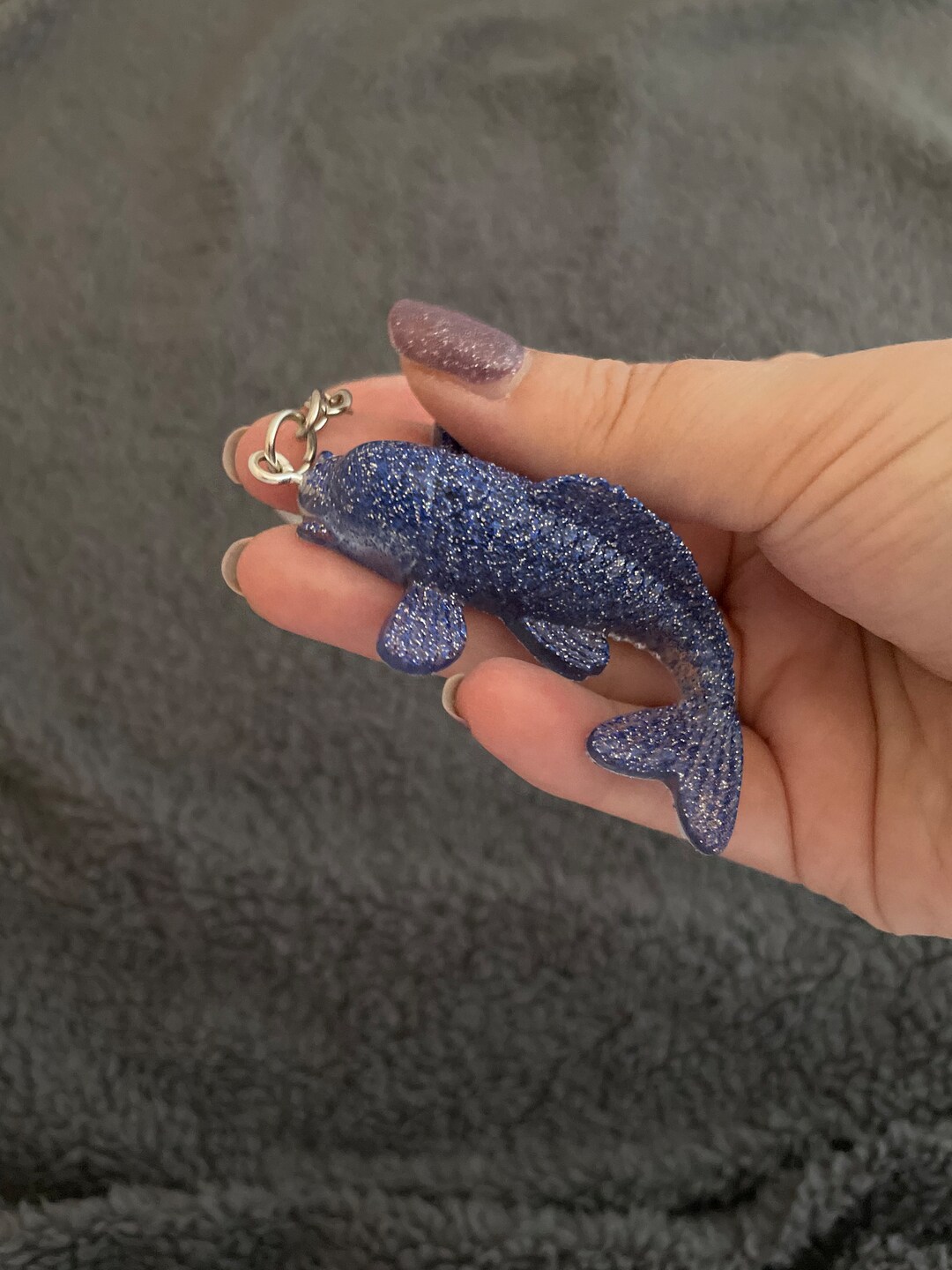 Koi Fish Handmade Epoxy Resin Keyring, Large, Purple and Silver Fine ...