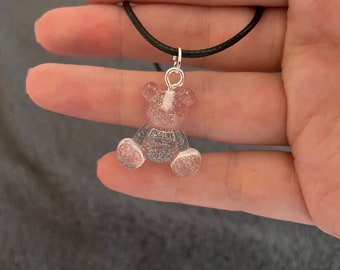 Teddybeer hars ketting, witte glitter