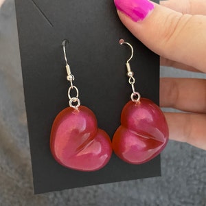 Heart Handmade Epoxy Resin Dangle Earrings, Chunky, Red Shimmer