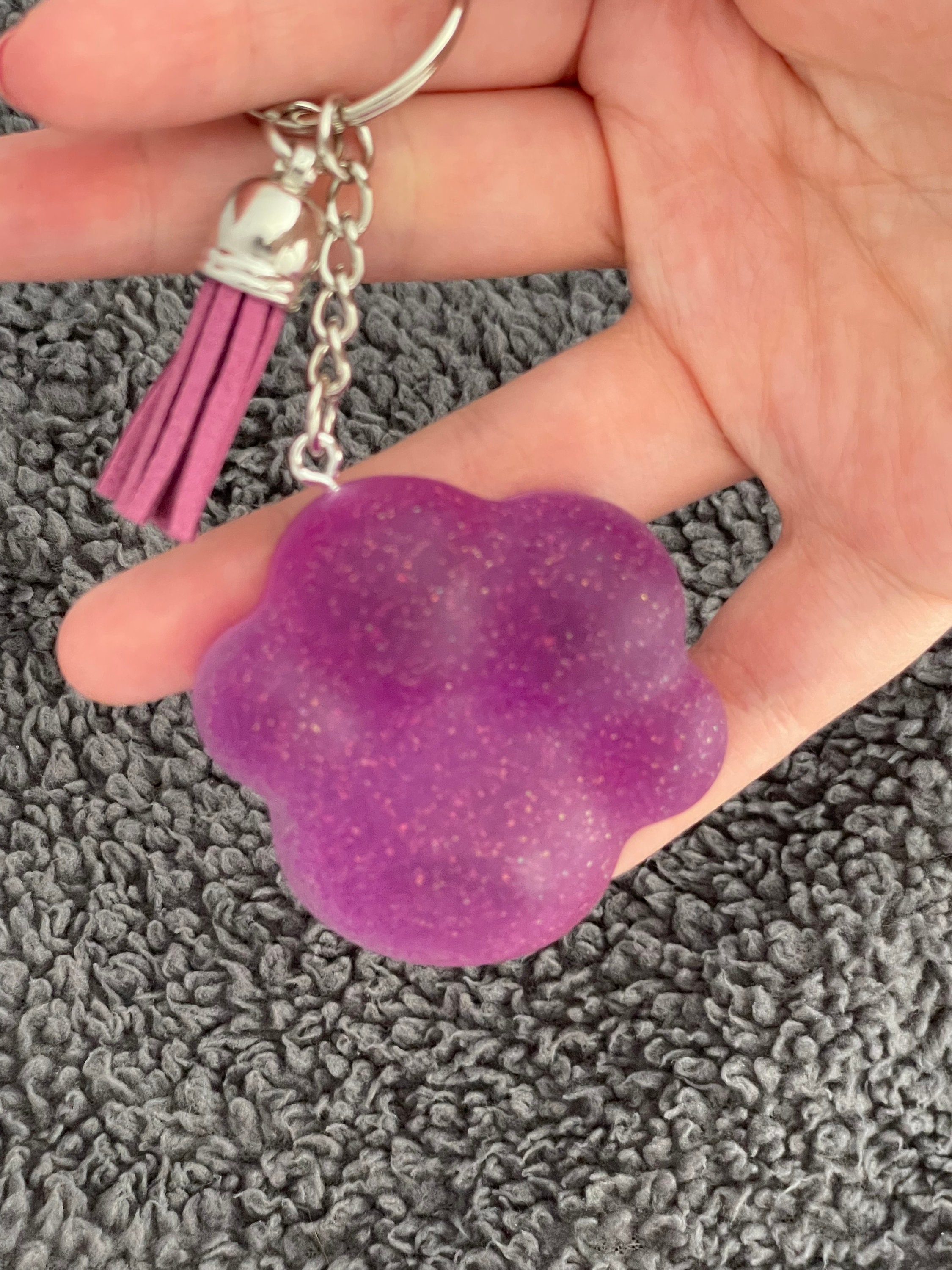 Purple Keyring Paw Print Handmade Epoxy Resin Keyring, Large, Matte, Purple Fine ...