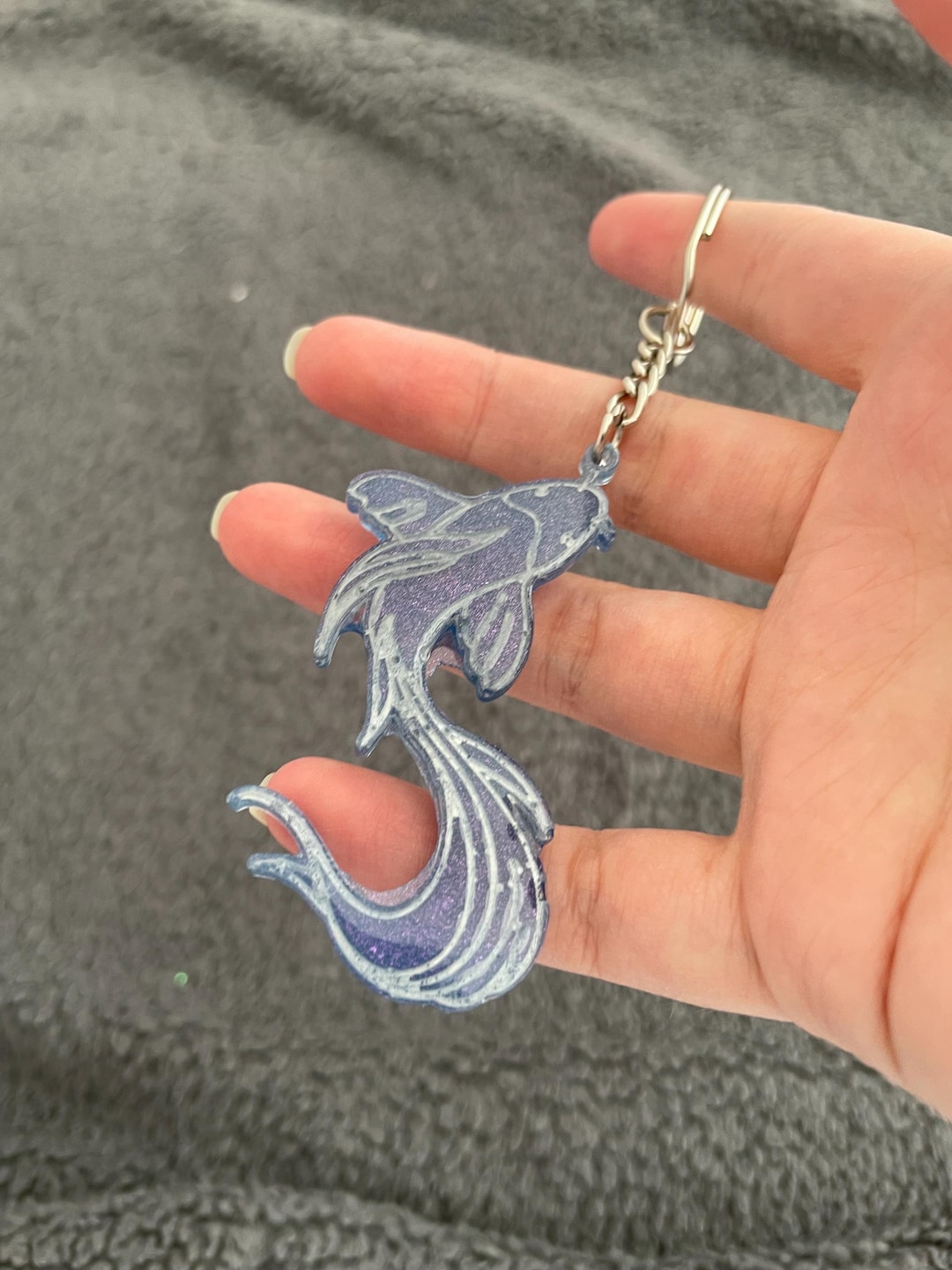 Koi Fish Handmade Epoxy Resin Keyring, Detailed, IMPERFECT, Blue Purple ...