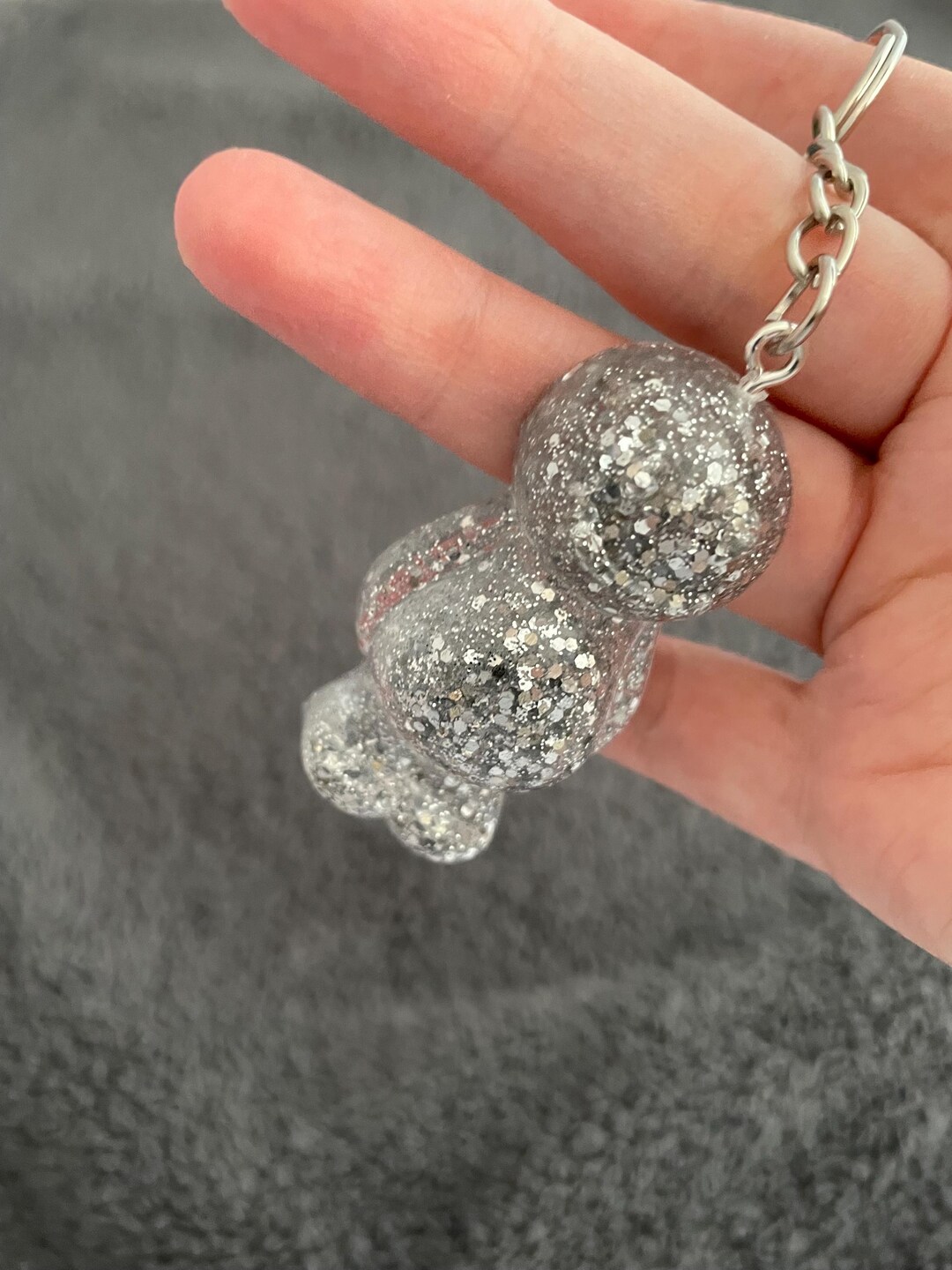 Jelly Baby Handmade Epoxy Resin Keyring, Large, Silver Chunky Glitter ...