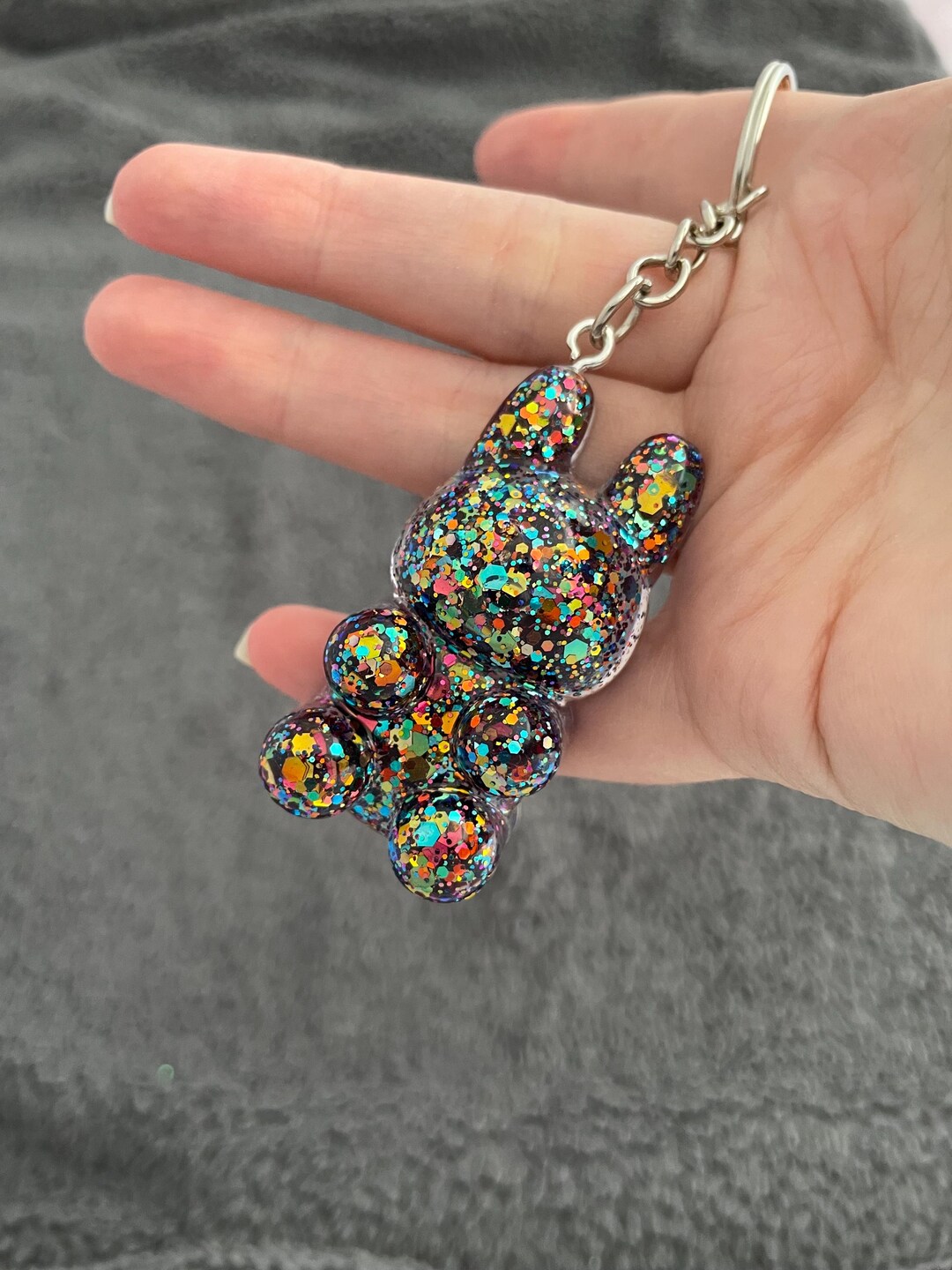 Bunny Rabbit Handmade Epoxy Resin Keyring, Multicoloured Chunky Glitter ...