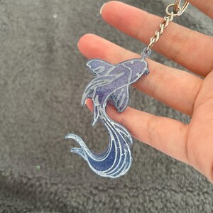 Koi Fish Handmade Epoxy Resin Keyring, Detailed, IMPERFECT, Blue Purple ...