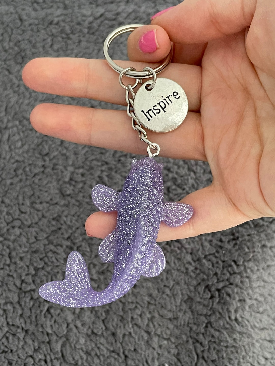 Koi Fish Handmade Epoxy Resin Keyring, Large, Purple and Silver Fine ...