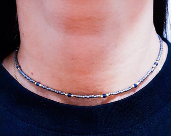 Multi Gemstone Necklace Blue Sapphire Choker Seed Bead Necklace Delicate Gemstone Minimalist Crystal Necklace Bright Color Jewelry 24K Gold