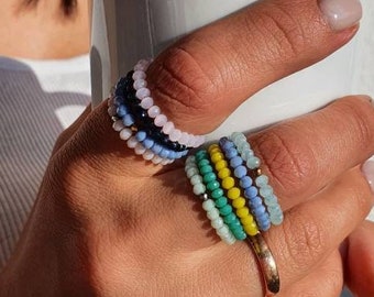 Anxiety Ring Meditation Fidget Spinner Ring Glass Beaded Ring Elastic Gold Fidget Ring Women Worry Ring Stress Stacking Rings Thumb Ring