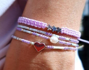 Perlen Armbänder mit Perle und Charms Stern Herz im Makramee Stil und Größenverstellbar Handmade Ocean Vacation