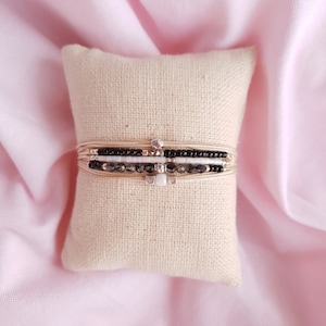 Quartz Gemstones Bracelet with Silver Charms and Closure, Stackable Bracelets in Adjustable Size Handmade, Christmas Gift For Her