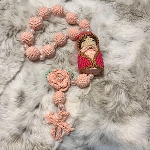 Rosario de crochet hecho a mano / Llavero Virgen de Guadalupe a crochet hecho a mano / Rosario de crochet