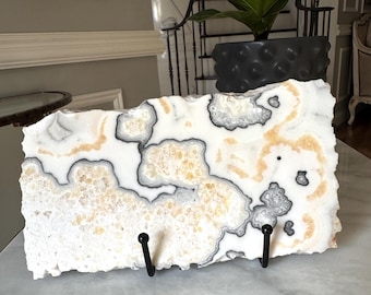 Mexican Onyx Slab | Zebra Banded Calcite – Natural Layered Stone Decor