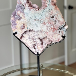 XXL Druzy Purple Pink Amethyst Slab on Stand