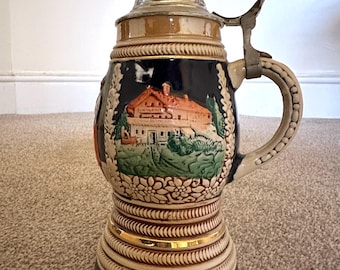 Musical German Beer Stein, Hinged Lid Tankard, Collectible Drinkware