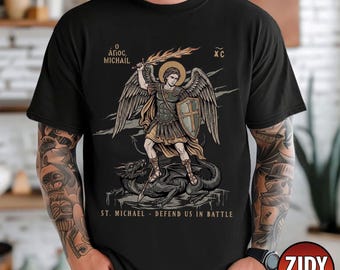 Saint Michael Defend Us In Battle Shirt, Christian T-shirt, Saint Michael The Archangel Shirt, Traditional Catholic Shirt, Gift for Him