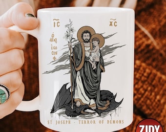 Taza de San José, Taza del Terror de los Demonios, Regalo Cristiano, Taza de Jesús, Regalo para Él