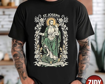 Saint Joseph Terror Of Demons Shirt, Christian T-shirt, Saint Joseph the Worker Tee, Traditional Catholic Shirt, Catholic Gifts Men