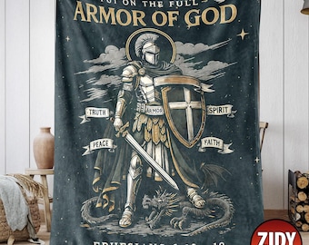 Armor Of God Knight Blanket, Catholic Men Blanket, Catholic Blanket, Catholic Gift, Jesus Blanket, Christian Blanket, Gift For Him