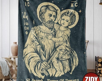 Saint Joseph Terror of Demons Blanket, St Joseph Blanket, Catholic Christian Fleece Blanket, Baby blanket, Gift for Him, Father's day Gift