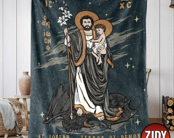 Saint Joseph Terror of Demons Blanket, Catholic Christian Fleece Blanket, Baby blanket, Gift for Him, Father's day Gift