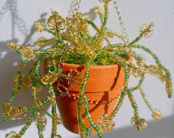 Handmade Hanging Beaded Plant Suncatcher, Terracotta Pot, Boho Decor, Plant Lover Gift