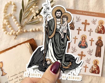 Pegatina de vinilo de San José, Terror de los demonios, Pegatina de vinilo de San José, Regalo católico, Pegatina de santos, Regalo para él