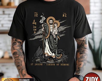 Christian Gift, Catholic Gift, Gift for Him, Christian Catholic Men Shirt, Saint Joseph Terror of Demons Shirt, Christian Catholic Shirt