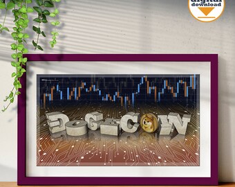 Descarga digital Dogecoin Crypto Art, Doge Wall Art, Criptomoneda imprimible, Descarga instantánea, Regalo para él, Blockchain Art, decoración del hogar