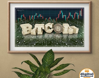 Impresión descargable del cartel de Bitcoin - Decoración de la oficina en casa del arte de la pared criptográfica - Arte del logotipo de bitcoin del arte de la criptomoneda - Símbolo de bitcoin imprimible