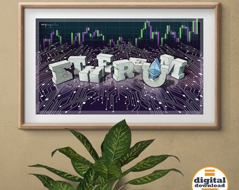 Descarga digital Ethereum Crypto Art, Ethereum Wall Art, Criptomoneda imprimible, Descarga instantánea, Regalo para él, Blockchain Art, hogar
