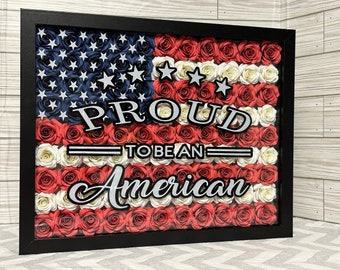 Proud to be an American paper flower flag shadow box