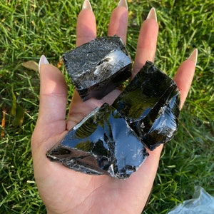 Smokey Black Obsidian from Brazil raw natural crystal slab, base chakra, aura energy cleanse, protection and grounding, banish negativity