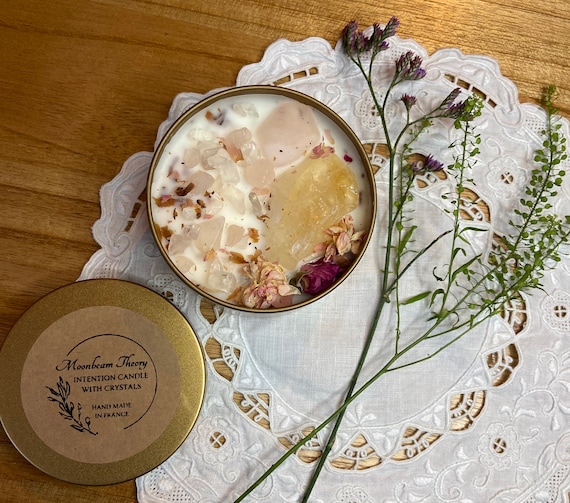 Crystal Infused Soy Wax Candle, Quartz Rose and Citrine in Metal Tin self  LOVE and Confidence -  Canada