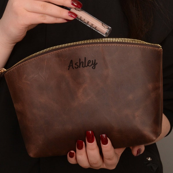 Leather Cosmetic Bag Etsy