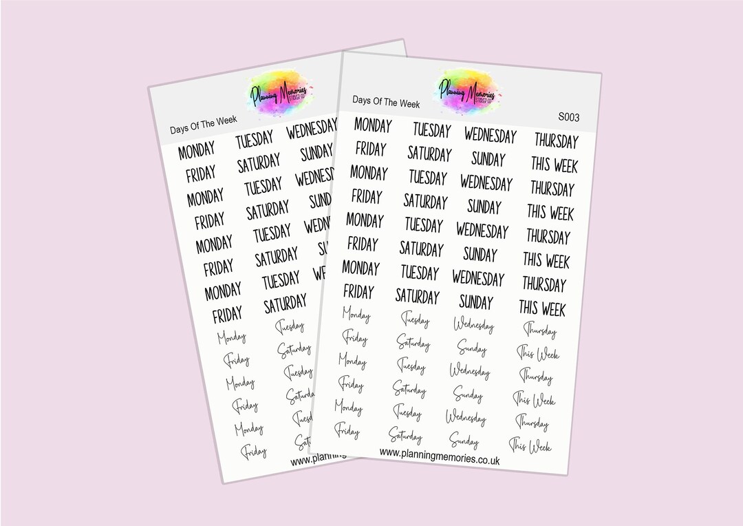 Days of the Week This Week Monday, Tuesday, Wednesday, Thursday, Friday ...