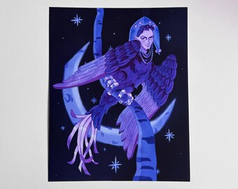 Sirin Slavic Mythology Art Print 8x10 | Dark Fantasy Wall Art | Witchy Decor | Folklore Illustration Gift