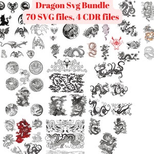 Bundle Svg Dragon, fichier coupé Dragon, Dragon Svg, tête de dragon, Clipart Dragon, Silhouette de Dragon, majestueux Dragon chinois