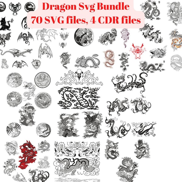 Dragon Svg Bundle, Dragon Cut File, Dragon Svg, Dragons Head, Dragon Clipart, Dragon Silhouette, Majestic Chinese Dragon