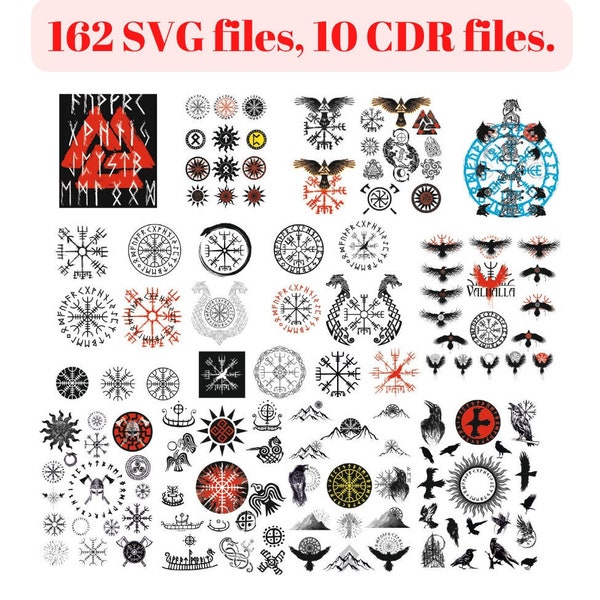 Vikings svg, Viking svg, Viking symbols svg, cdr file, 162 vector files cnc, Valhalla vector, runes svg, digital download