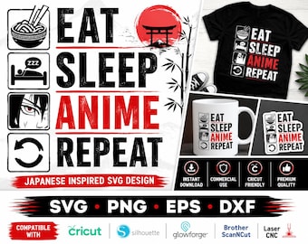 Eat Sleep Anime Repeat SVG, Retro Manga Quote PNG, Otaku Ramen Lover Cricut File, Japanese Anime Shirt Design