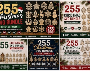 255 Christmas SVG Bundle, Christmas Ornament SVG, Laser Cut Files for Glowforge, Cricut svg, Silhouette dxf png eps CDR, Holiday Ornament