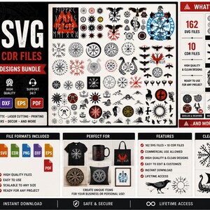 162 Viking SVG Bundle, Norse Mythology SVG, Vegvisir Valknut Raven Odin SVG, Viking Compass Laser Cut Files for Cricut Glowforge png dxf eps image 2
